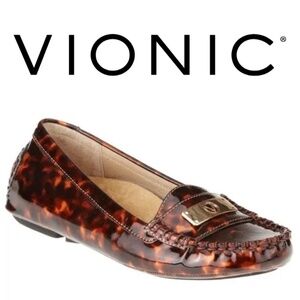 Vionic Sydney Tortoise Patent Leather Loafers Orthotic Comfort Slip-On Flats - 7